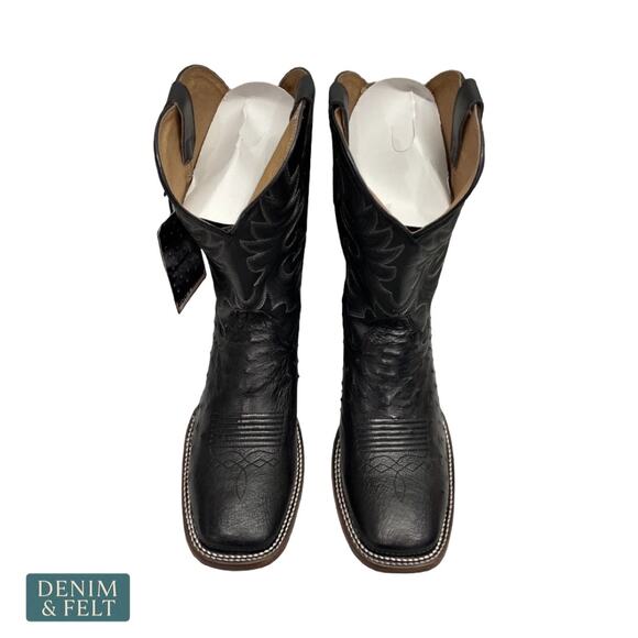 NEW Cody James Black Smooth Ostrich Boots Broad Square Toe Western Cowboy Exotic main image 7